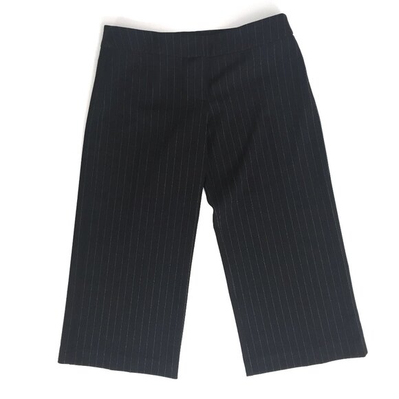 BEBE Low Rise black dress capri pant with white pinstripe. Size 10 - Picture 1 of 10